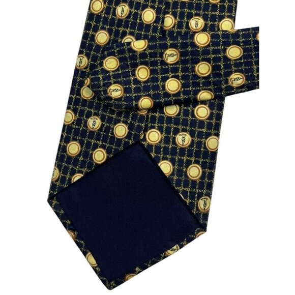 TRUSSARDI Men's Silk Necktie LUXURY Tie Navy Geometric Monogram Logo W:3.8" EUC - Picture 4 of 4
